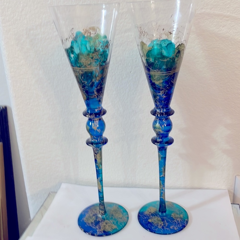 Blue Green Wine Glases made in  Romania